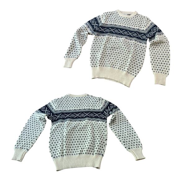 Vintage Cream Nordic Knit Fair Isle Sweater Pullover Knit Ski Sweater Medium  - - Picture 3 of 4